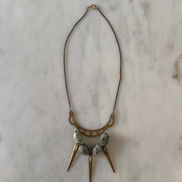 2/$40💎 Bold Gold Statement Necklace with Mint Dalmatian Jasper and Gold Spikes - Picture 3 of 10